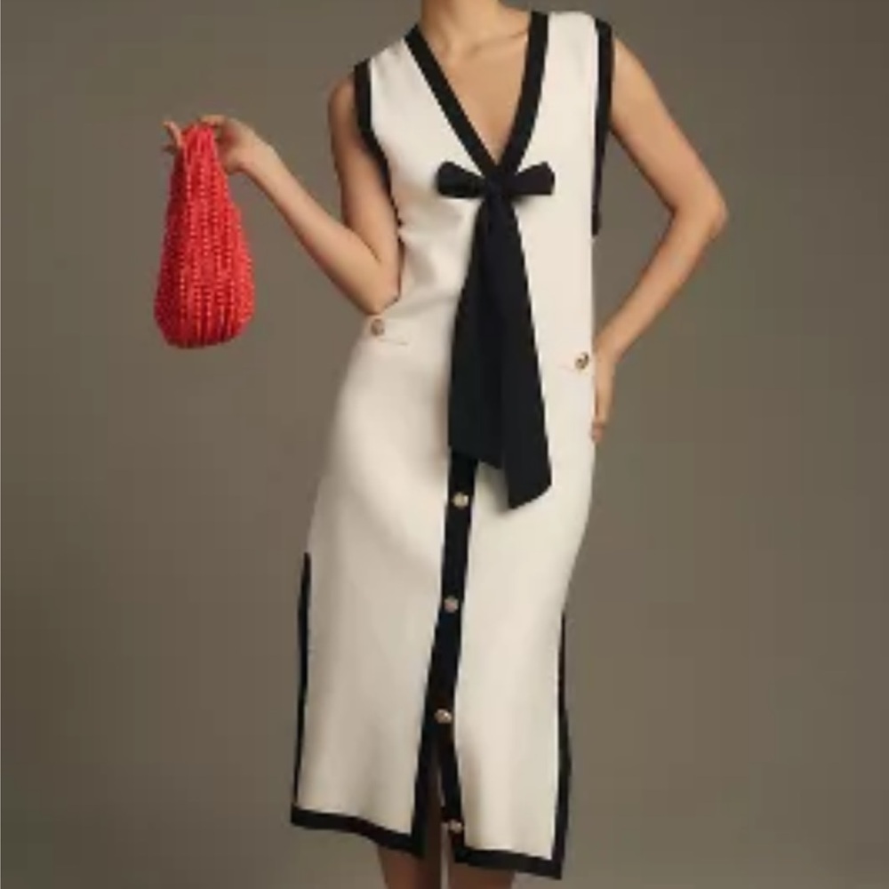 English Factory Sleeveless V-Neck Bow Midi Dress